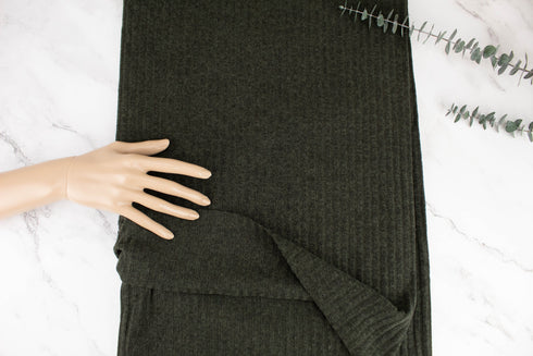 Heather Dark Green Rib Sweater Knit Fabric by the yard